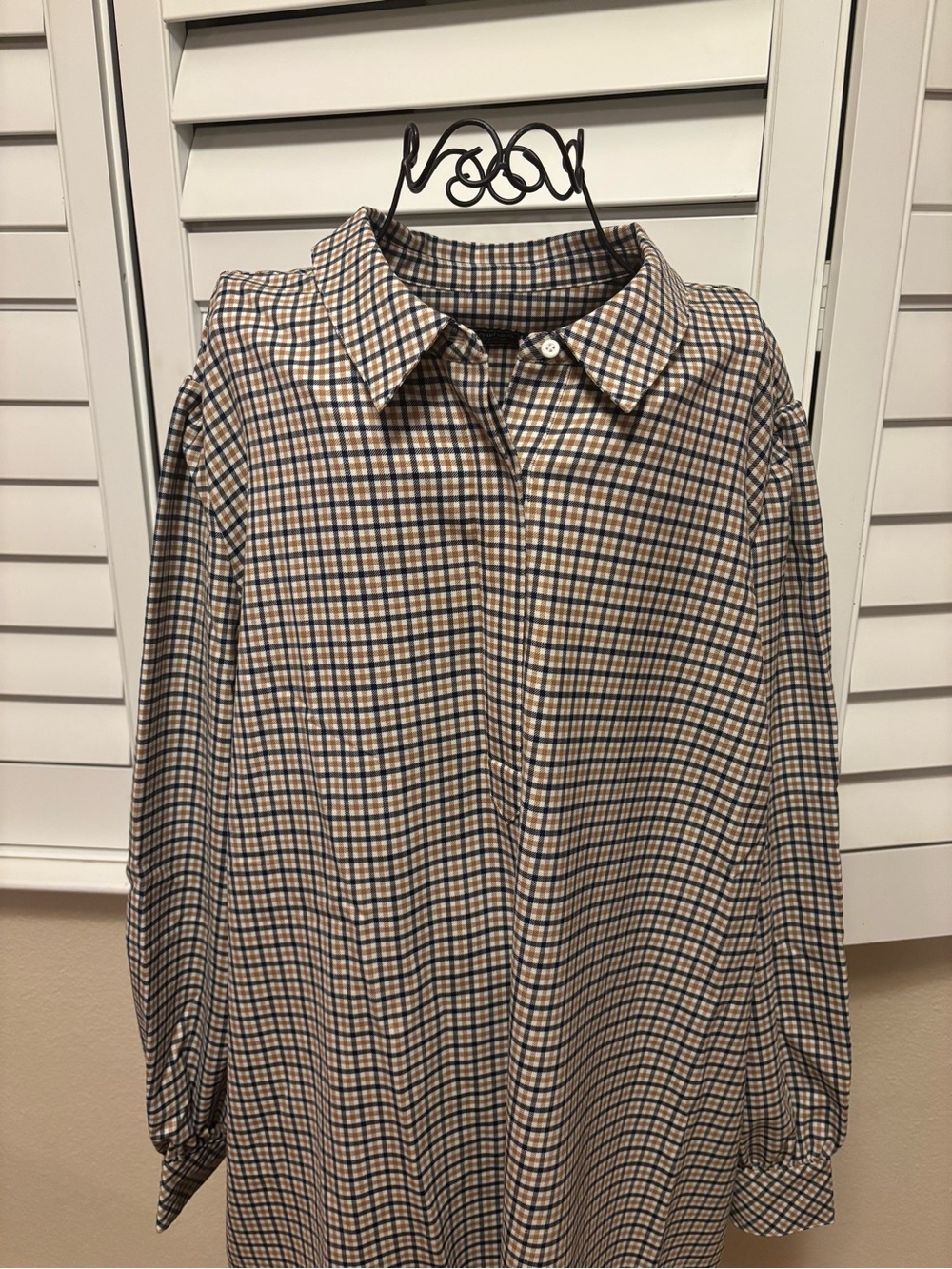 Vineyard Vines Popover Dress Beige and Navy Checked 3X NWT - Picture 2 of 9